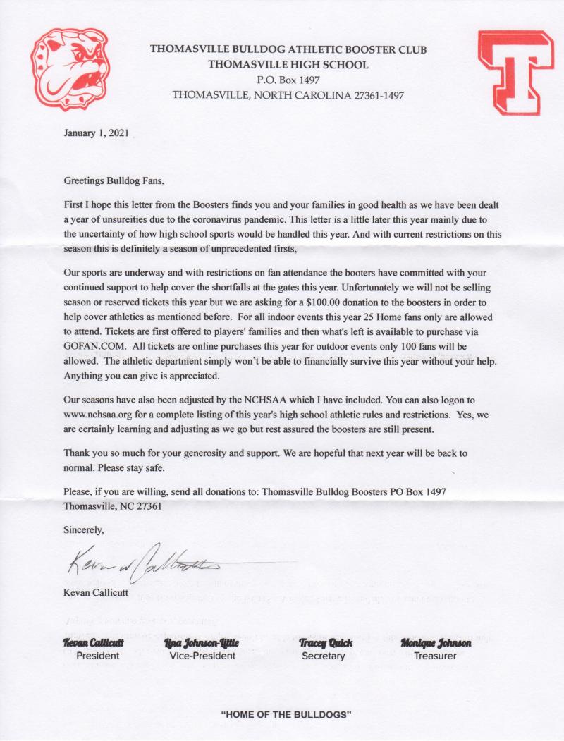Bulldogs Boosters Letter 2021